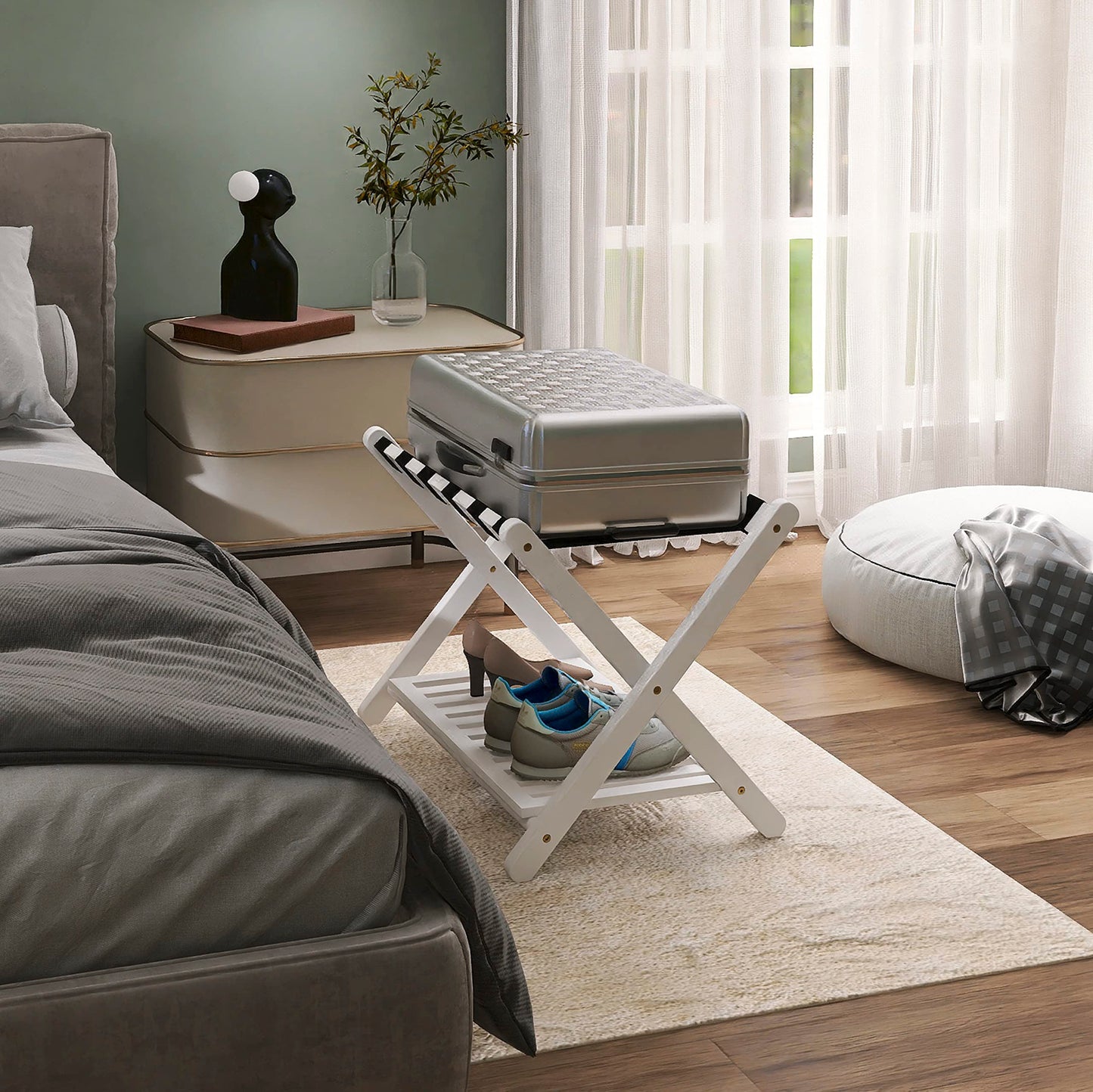 Smuxee Folding Suitcase Stand with Storage Shelf