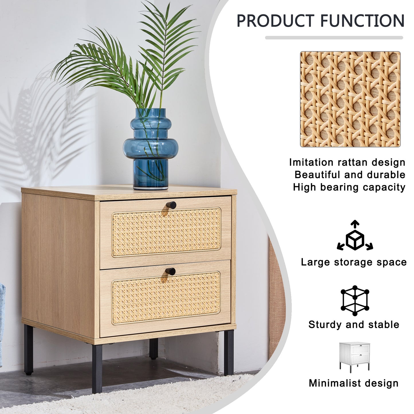 Modern simple storage cabinet MDF Board bedside cabinet rattan bedside cabinet Small household furniture bedside table