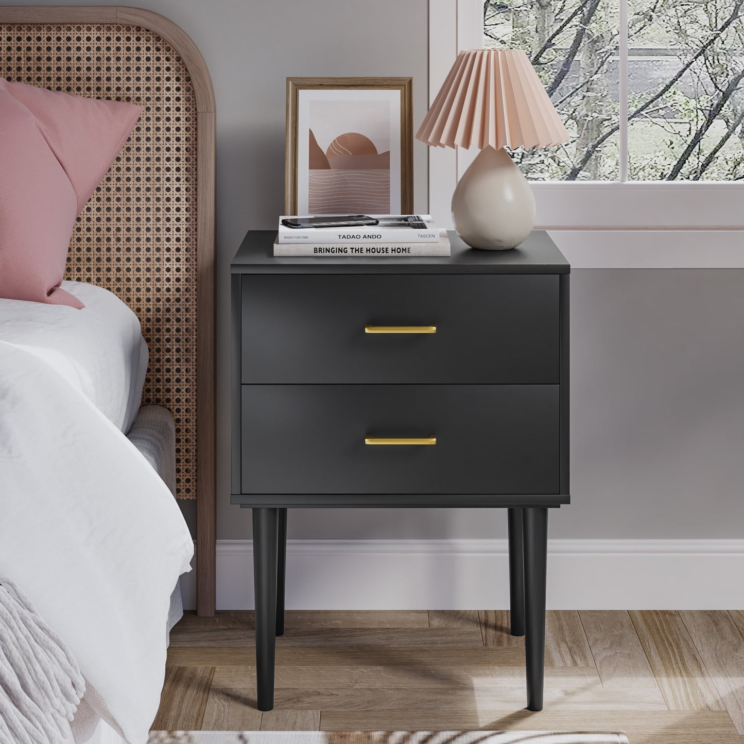 Algherohein Classic Morden Nightstand with 2 Drawers for Bedroom