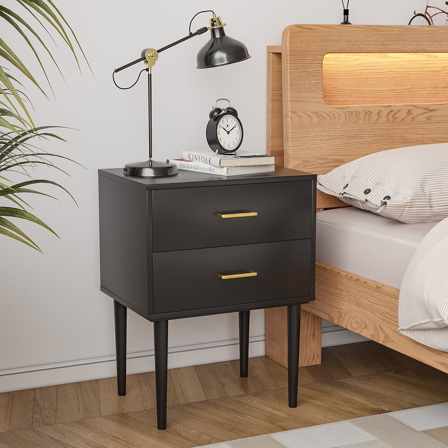Algherohein Classic Morden Nightstand with 2 Drawers for Bedroom