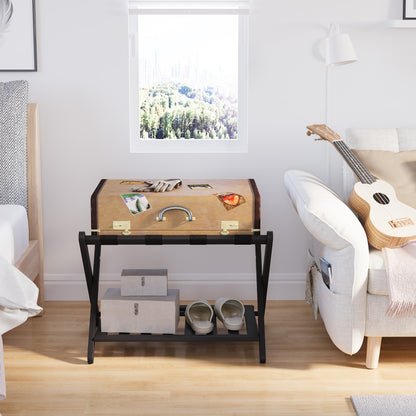 Smart FENDEE Space-Saving Foldable Bamboo Luggage Rack with Shelf