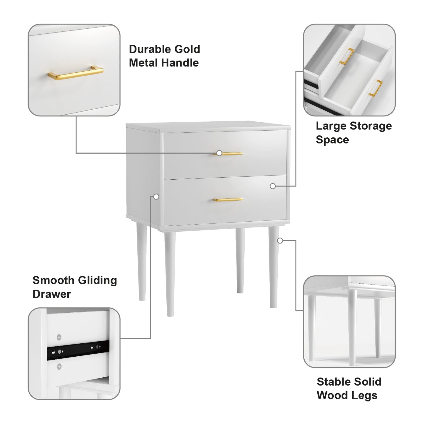 Algherohein Classic Morden Nightstand with 2 Drawers for Bedroom