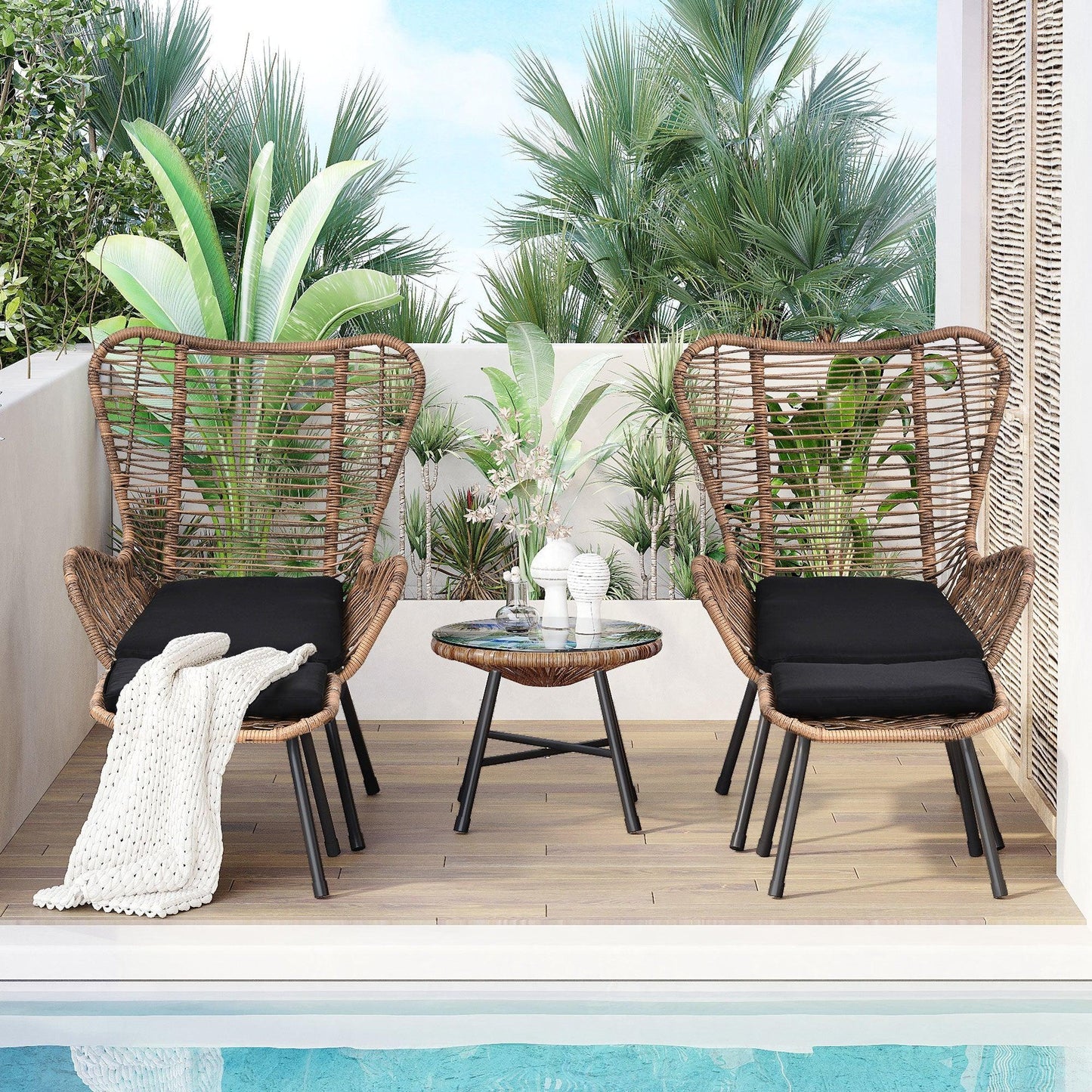 Outdoor Patio 5-Piece Rattan Conversation Set