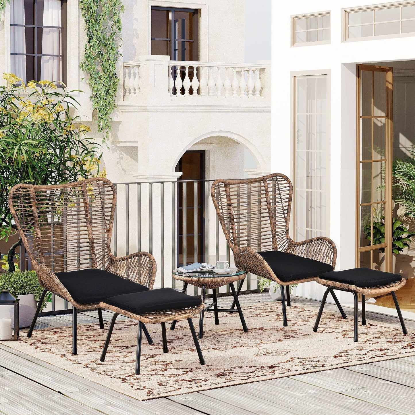 Outdoor Patio 5-Piece Rattan Conversation Set