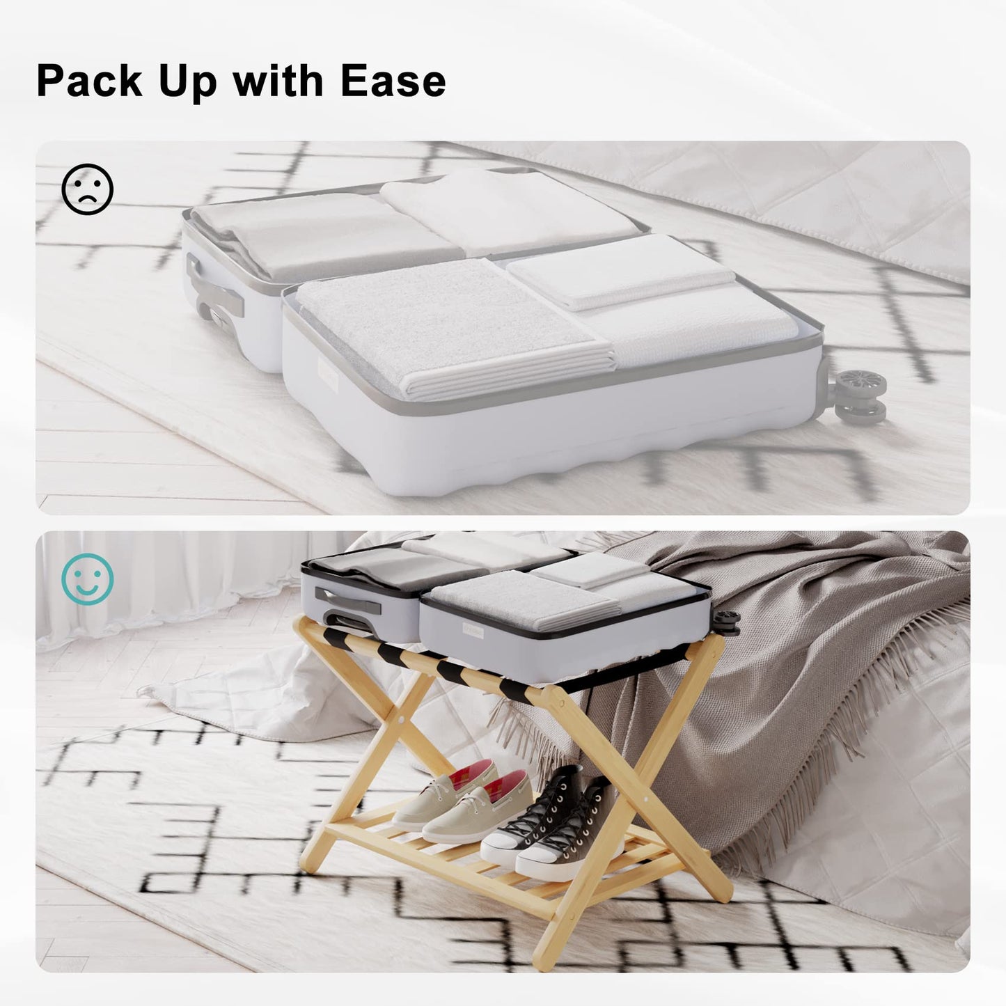 Smuxee Folding Suitcase Stand with Storage Shelf