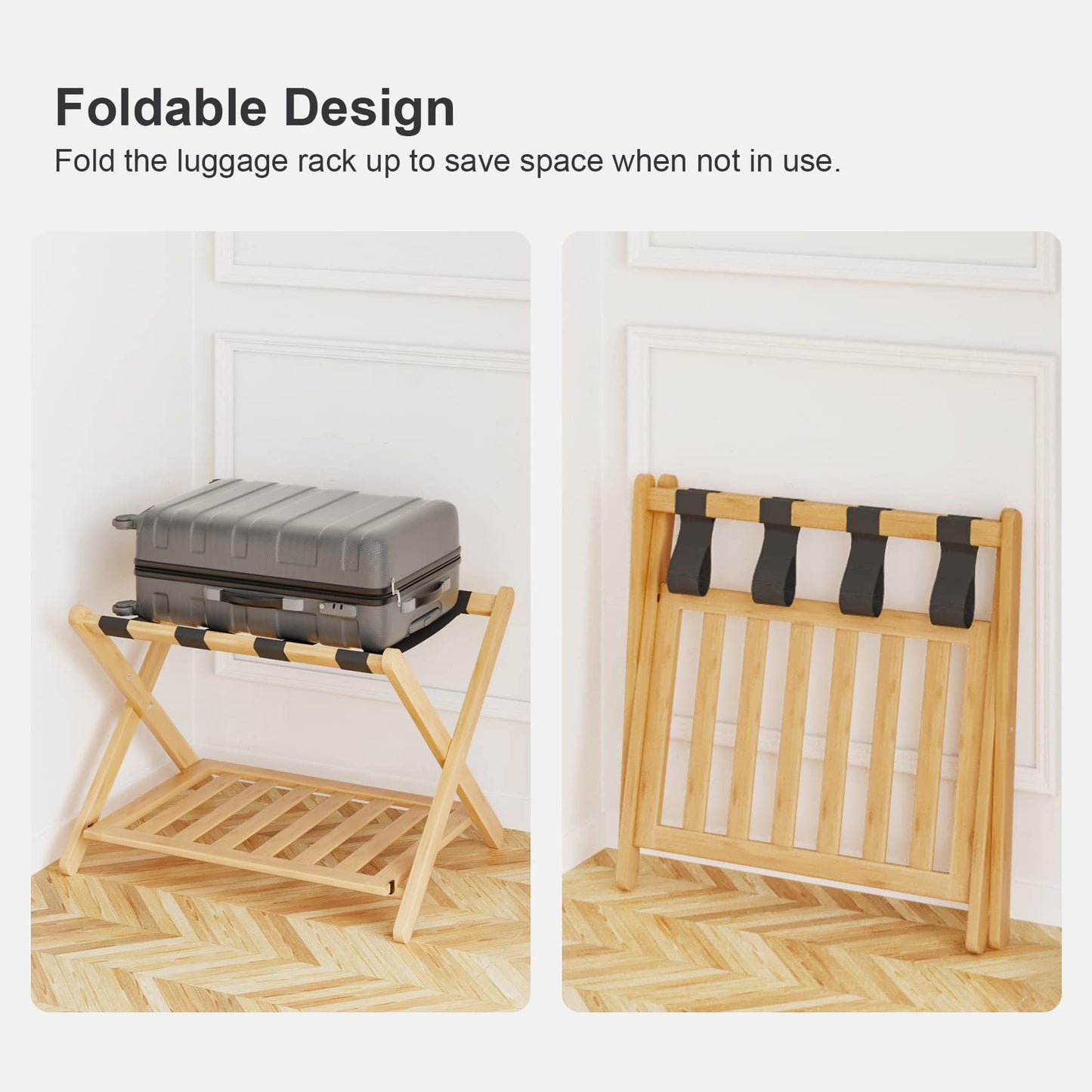 Smuxee Folding Suitcase Stand with Storage Shelf