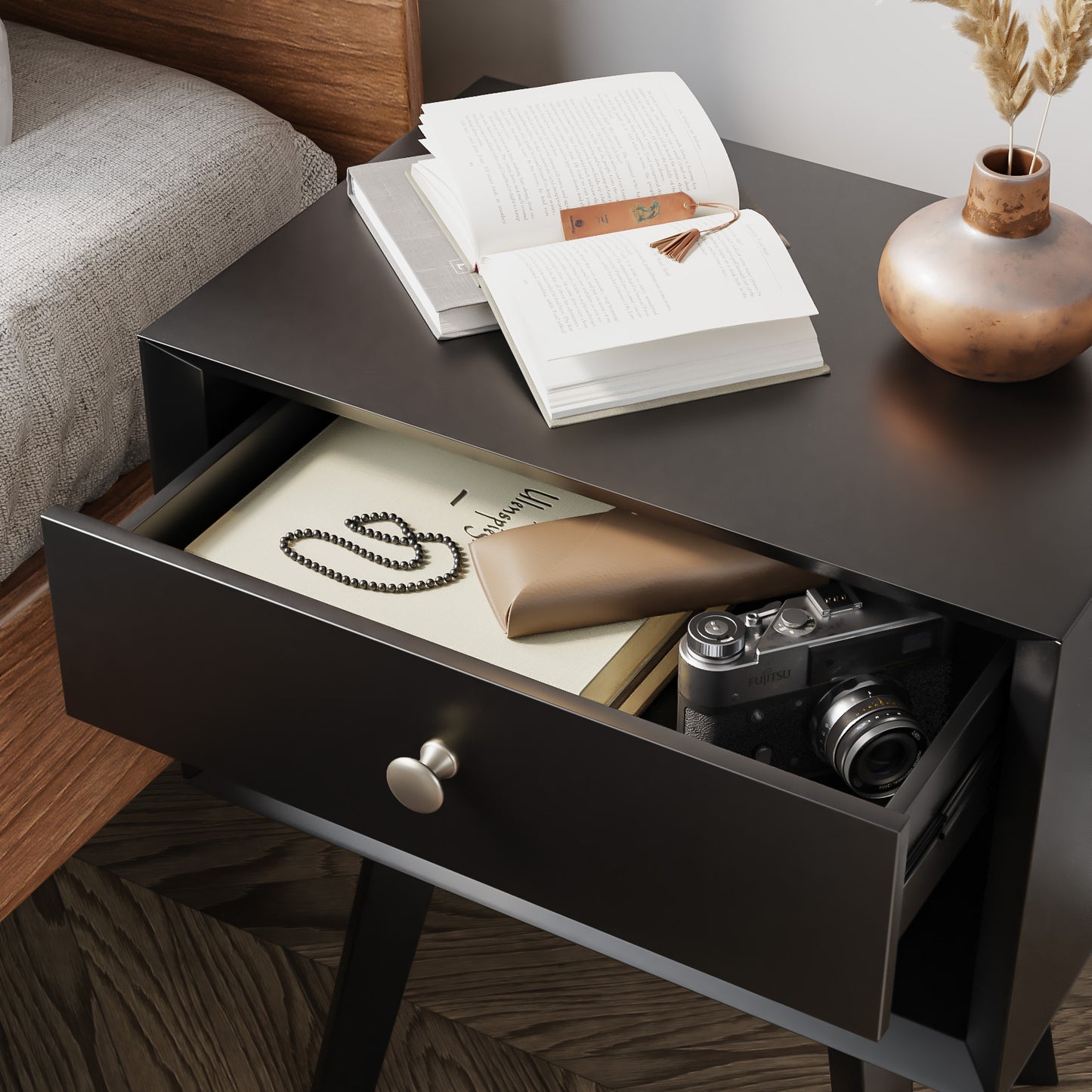 Semiocthome Mid Century Modern Nightstand Wood Bed Side Table for Bedroom