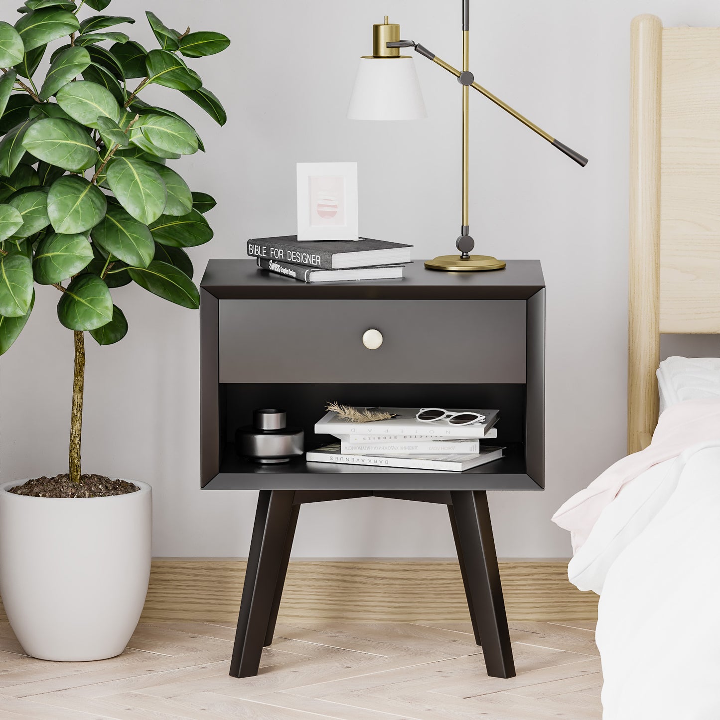 Semiocthome Mid Century Modern Nightstand Wood Bed Side Table for Bedroom