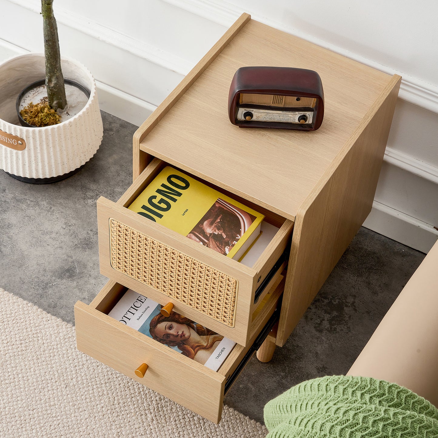 Modern simple storage cabinet MDF Board bedside cabinet rattan bedside cabinet Small household furniture bedside table