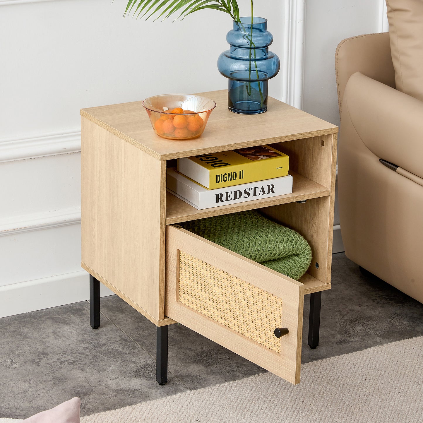 Modern simple storage cabinet MDF Board bedside cabinet rattan bedside cabinet Small household furniture bedside table