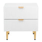 Nightstand with 2 Drawers & Golden Handle，Storage Bedside Table - White