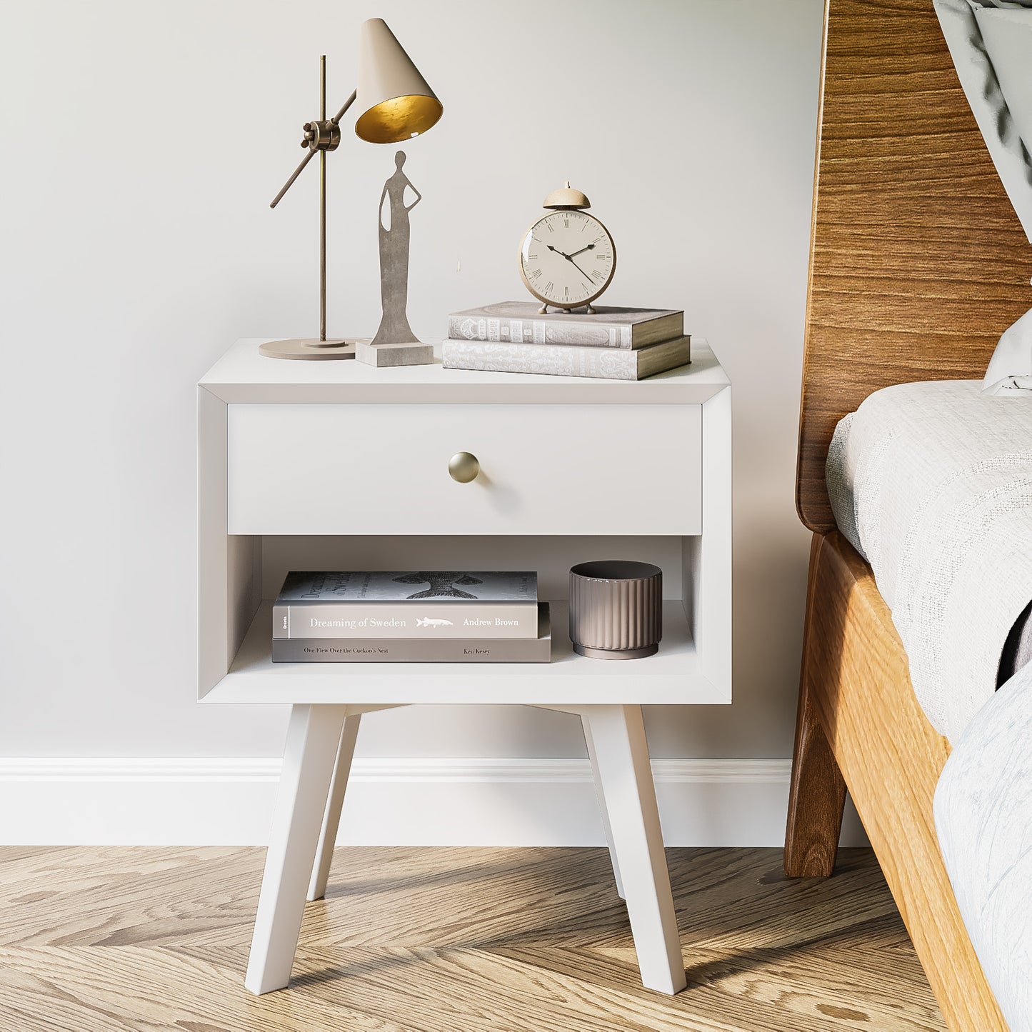 Semiocthome Mid Century Modern Nightstand Wood Bed Side Table for Bedroom