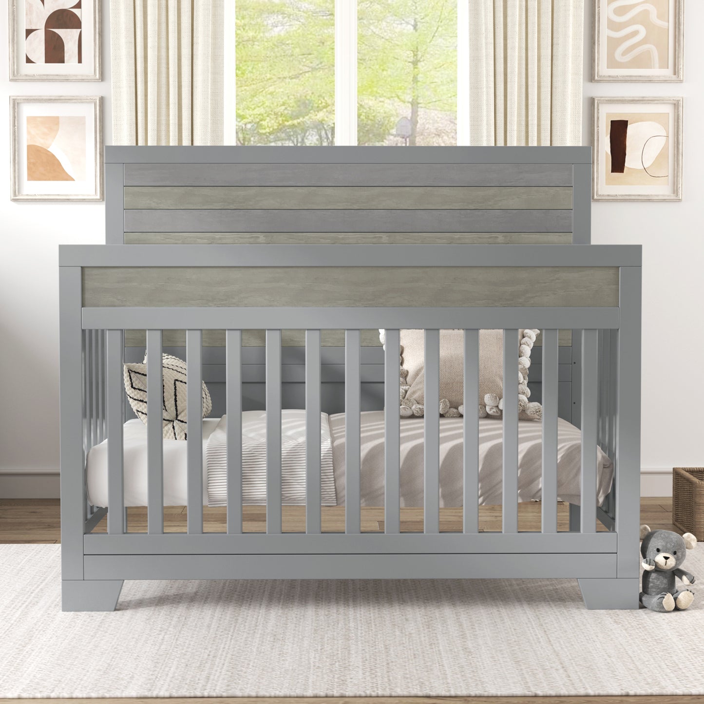 Semiocthome Certified Baby Safe Crib, Pine Solid Wood, Non-Toxic Finish, Gray