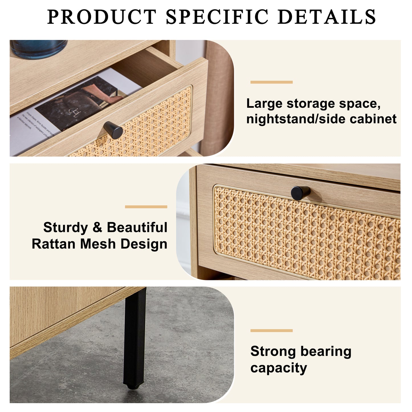 Modern simple storage cabinet MDF Board bedside cabinet rattan bedside cabinet Small household furniture bedside table