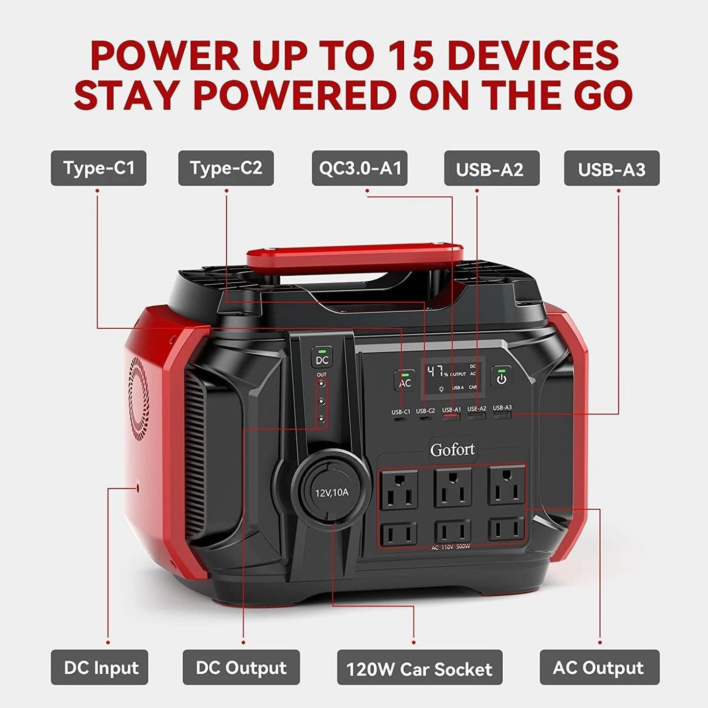Portable Power Station 540Wh/500W(Peak 1000W) 6 x AC 110V Outlets PD 60W Portable Solar Generator CPAP Battery Power Outage Supplies Emergency Backup Power for Outdoor RV/Van Camping Fishing