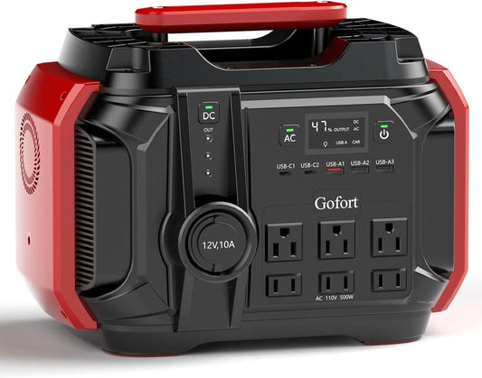 Portable Power Station 540Wh/500W(Peak 1000W) 6 x AC 110V Outlets PD 60W Portable Solar Generator CPAP Battery Power Outage Supplies Emergency Backup Power for Outdoor RV/Van Camping Fishing