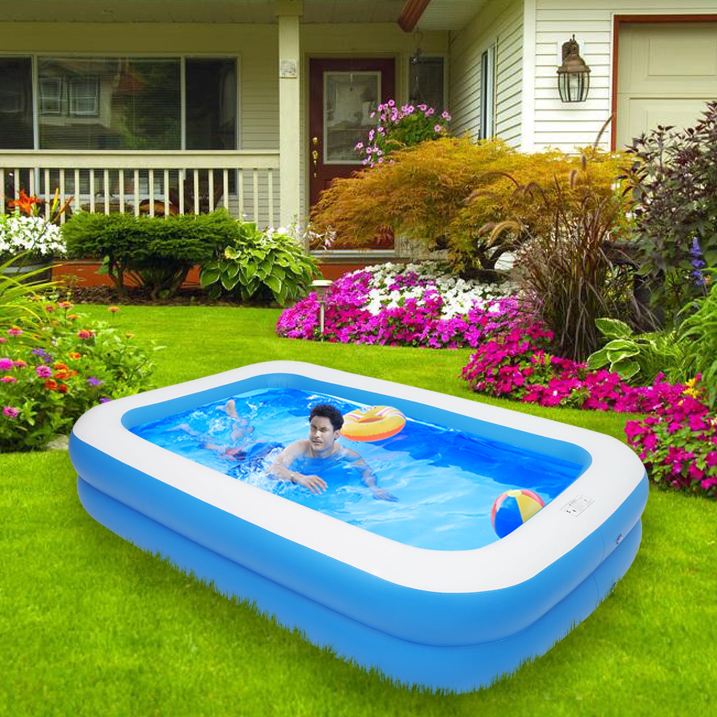 Semiocthome 102" x 70" x 22" Inflatable Swimming Pool - Wall Thickness 0.3mm Blue