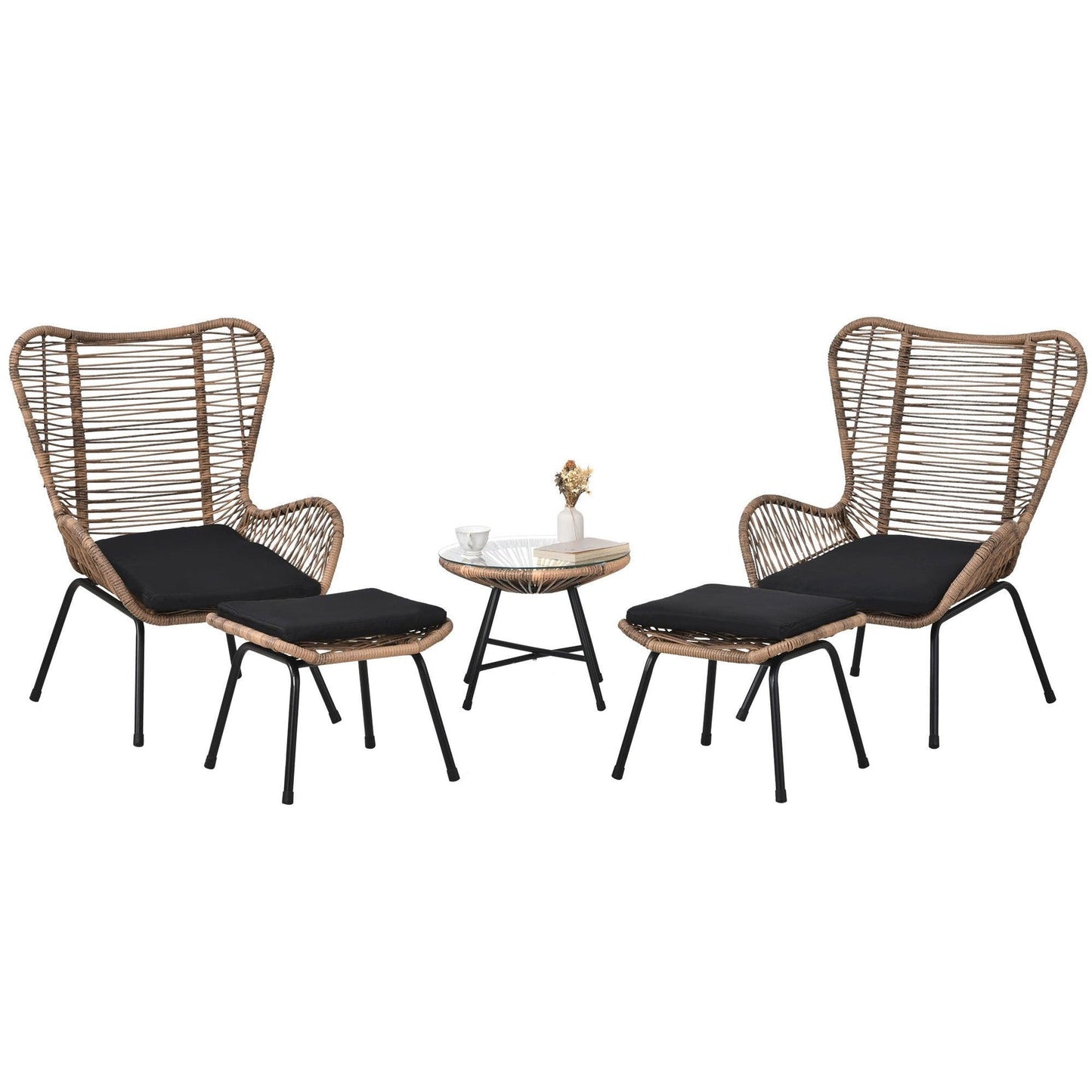 Outdoor Patio 5-Piece Rattan Conversation Set