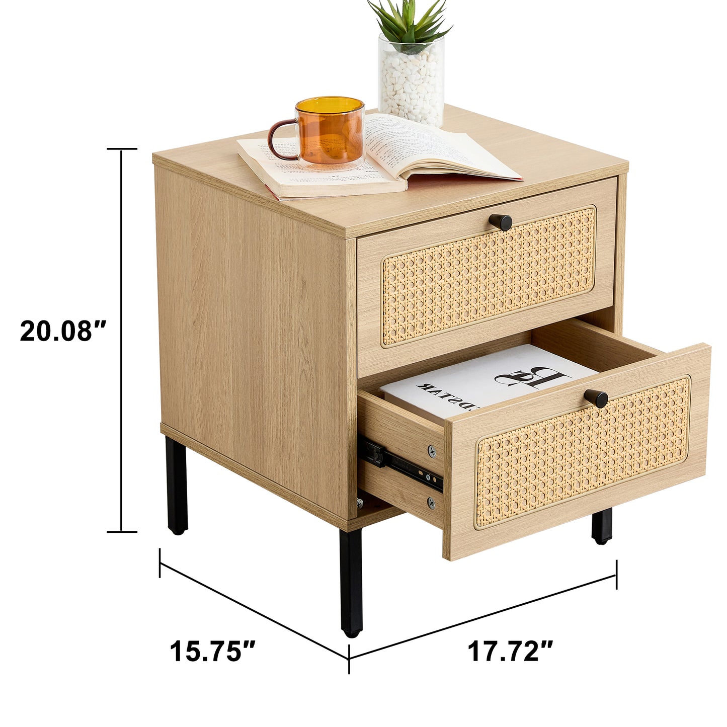 Modern simple storage cabinet MDF Board bedside cabinet rattan bedside cabinet Small household furniture bedside table
