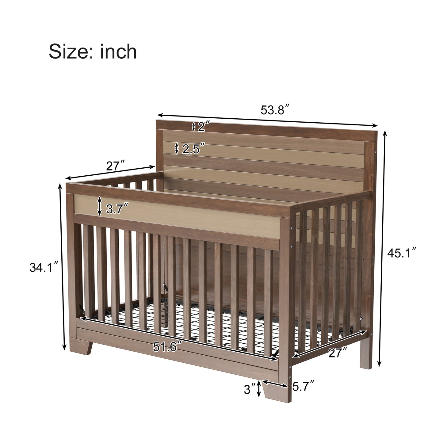 Semiocthome Certified Baby Safe Crib, Pine Solid Wood, Non-Toxic Finish, Brown