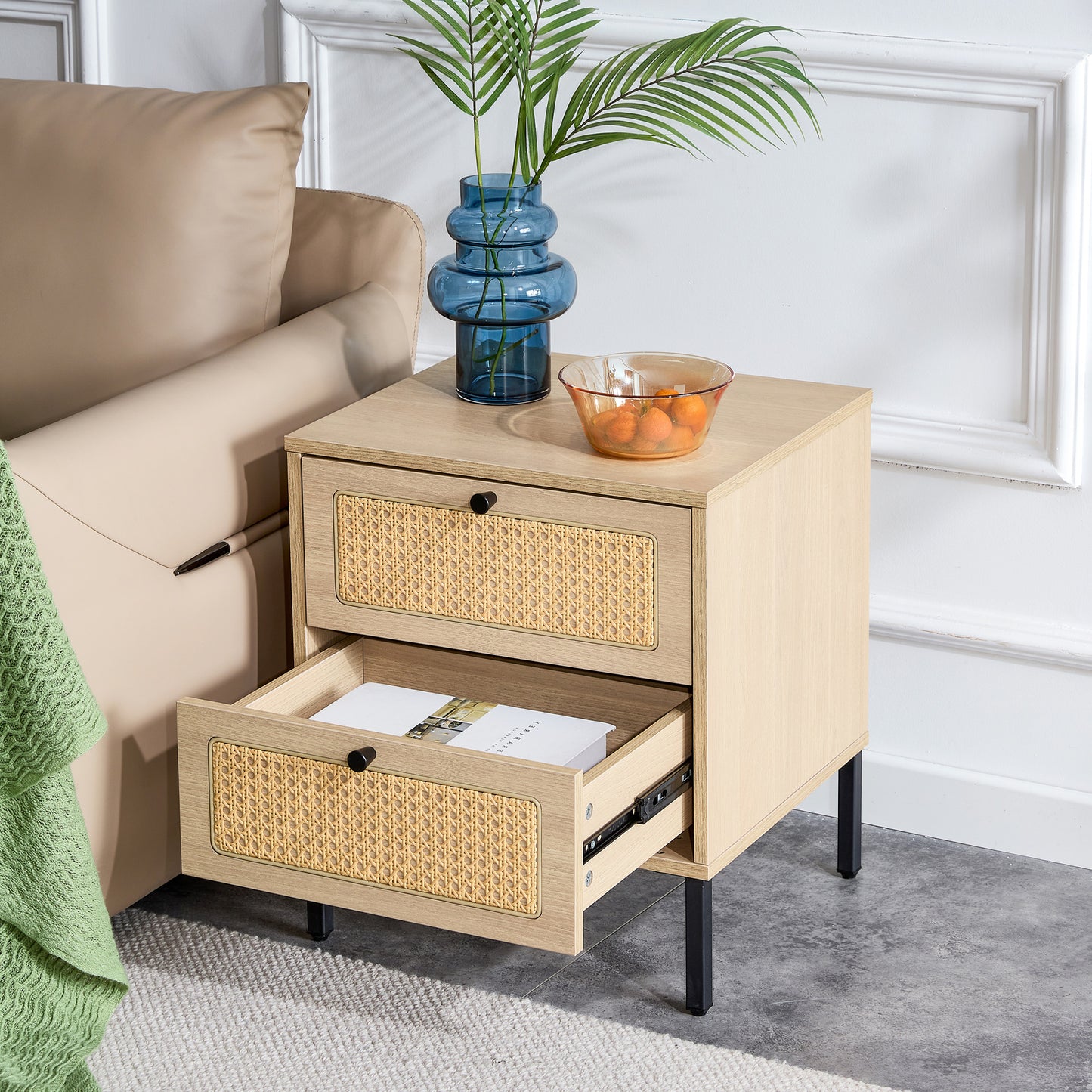 Modern simple storage cabinet MDF Board bedside cabinet rattan bedside cabinet Small household furniture bedside table