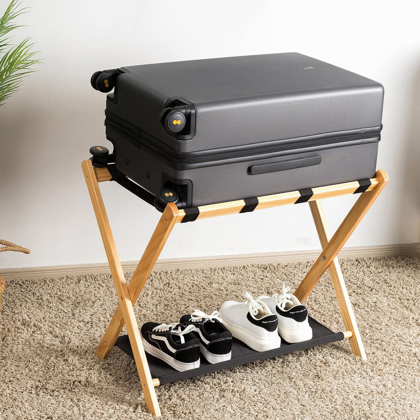 Smuxee Folding Suitcase Stand with Storage Shelf